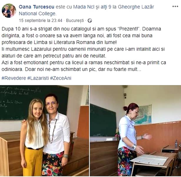 Oana Turcescu s-a întors la scoală după 10 ani