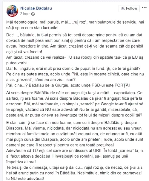 Scandal pe facebook între Rareș Bogdan și Niculae Bădălău