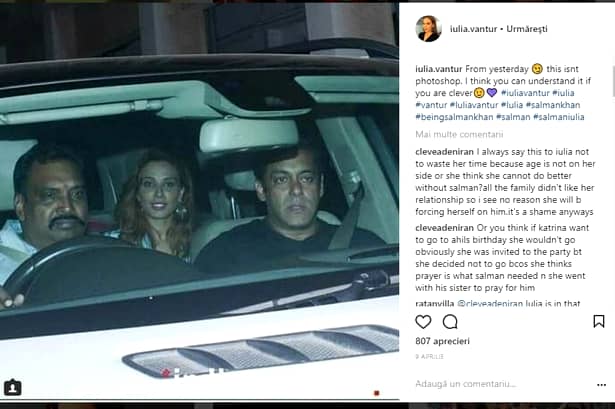 Iulia Vântur și Salman Khan au fost surprinși într-o mașină, iar mesajul pe care l-a postat blondina lasă loc de foarte multe interpretări