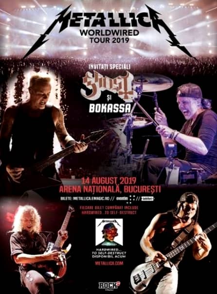 Afișul trupei Metallica ce anunță data, ora, și unde vor cânta în București