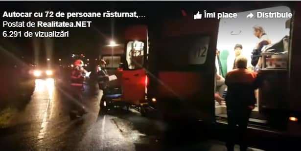Un autocar în care se aflau 72 de persoane s-a răsturnat, pe o șosea din județul Hunedoara. Accidentul s-a produs pe DN7, în dreptul localității Tătărești, în jurul orei 4.50, luni dimineața. O femeie a murit în accident, iar alte 32 de persoane au avut nevoie de intervenția medicilor care s-au deplasat de urgență la fața locului.
