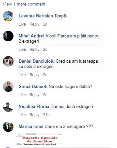 Mesajele apărute pe pagina de Facebook a Loteriei Române