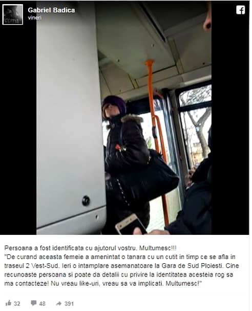 Foto. România e sub alertă! O femeie înarmată cu un cuţit a ameninţat călătorii dintr-un autobuz