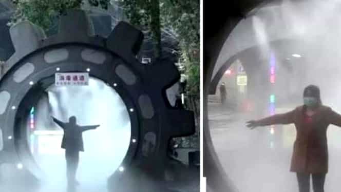 Tuneluri de dezinfectare împotriva coronavirusului pe străzile din China! Imagini ca din filmele SF. Video