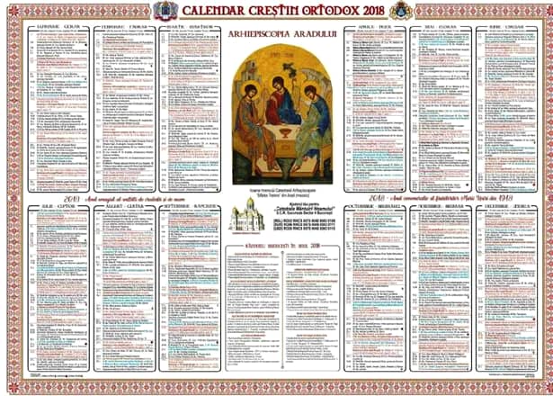 Calendarul ortodox pe 2018