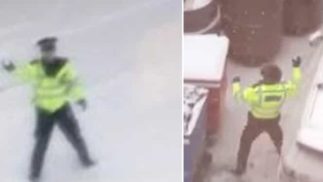 Video viral. Poliţişti surprinşi cum se băteau cu bulgări de zăpadă