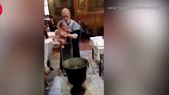VIDEO. Bebeluş din Brăila bruscat de preot la botez! Imaginile halucinante i-au uluit pe internauţi!