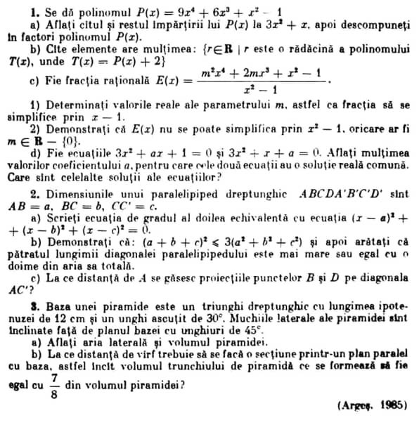 subiecte matematică 1985