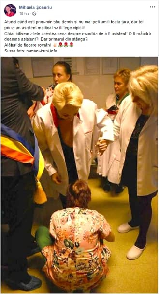 Foto controversată cu Viorica Dăncilă, de la Spitalul din Săcele. O asistentă i-a pus papucii la intrare