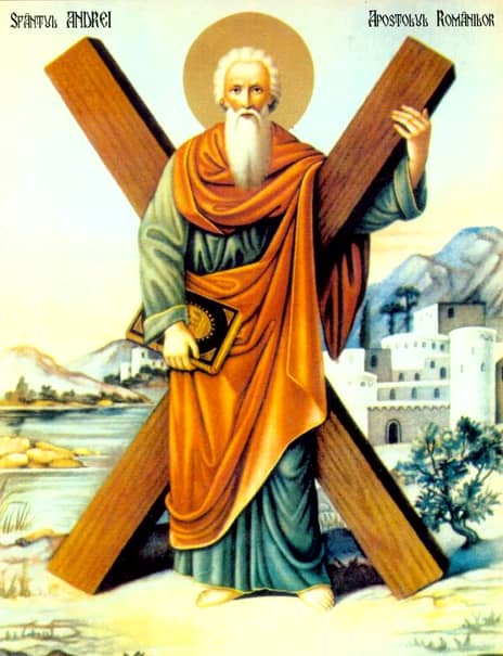 Sfântul Andrei a sfârșit viața pământească crucificat cu capul în jos, la Patras, în Grecia, în anul 60