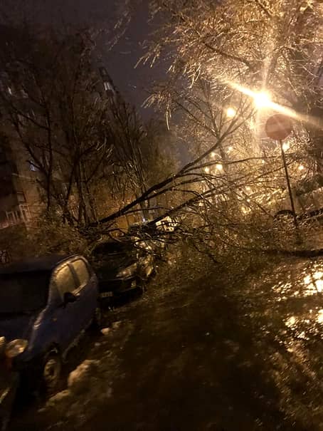 Noapte de coșmar din cauza înghețului și poleiului! Copaci căzuți peste mașini și întreruperi de energie electrică. Peste 100 de intervenții ale ISU