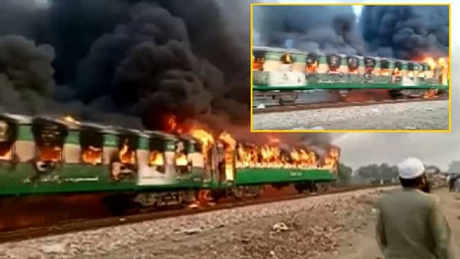 Un tren de călători a luat foc în Pakistan: 73 de oameni au murit în urma incendiului de pe șine – VIDEO