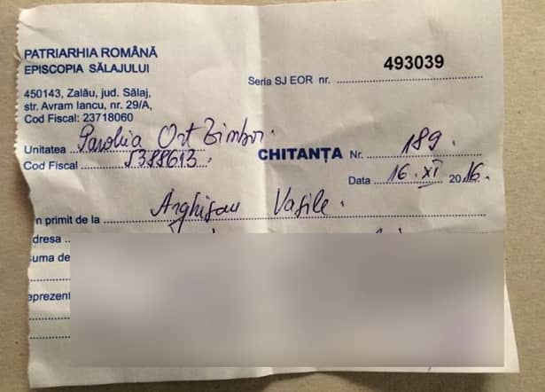 O familie săracă din Sălaj, obligată de preotul satului să plătească 1.000 de lei pentru „TAXA DE RAI”! E strigător la cer ce scrie pe CHITANŢĂ
