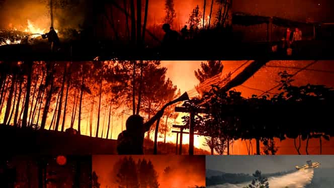Incendii masive în Portugalia. Peste 1.000 de pompieri, în luptă cu flăcările. Focul s-a văzut din Spania – VIDEO