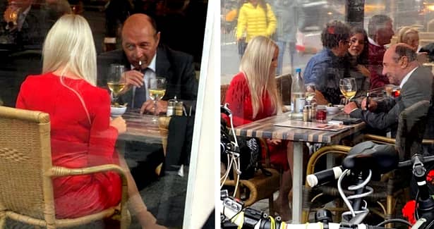 Traian Băsescu a fost fotografiat într-o cafenea, cu o femeie, la Bruxelles. Băsescu, blondă