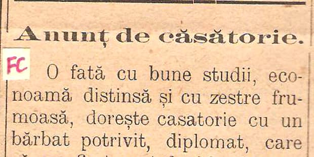 Cum arăta un anunţ la matrimoniale într-un ziar din România din martie 1909: „O fată econoamă şi cu…”