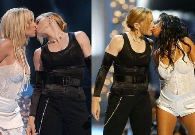 În 2003, celebra cântăreață Madonna o săruta pe Britney Spears și Christina Aguilera, iar pe fundal se auzea piesa „Like a Virgin”