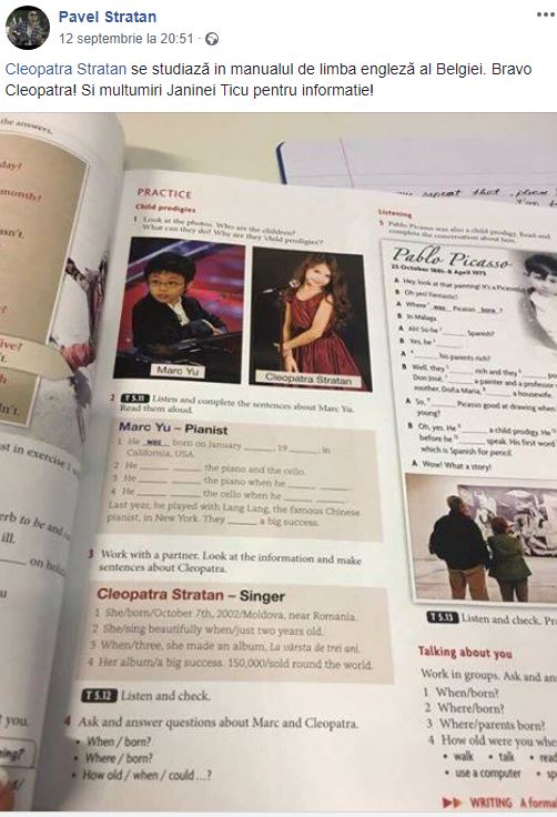 Cleopatra Stratan apare acum în manualele școlare de limba engleză din Belgia