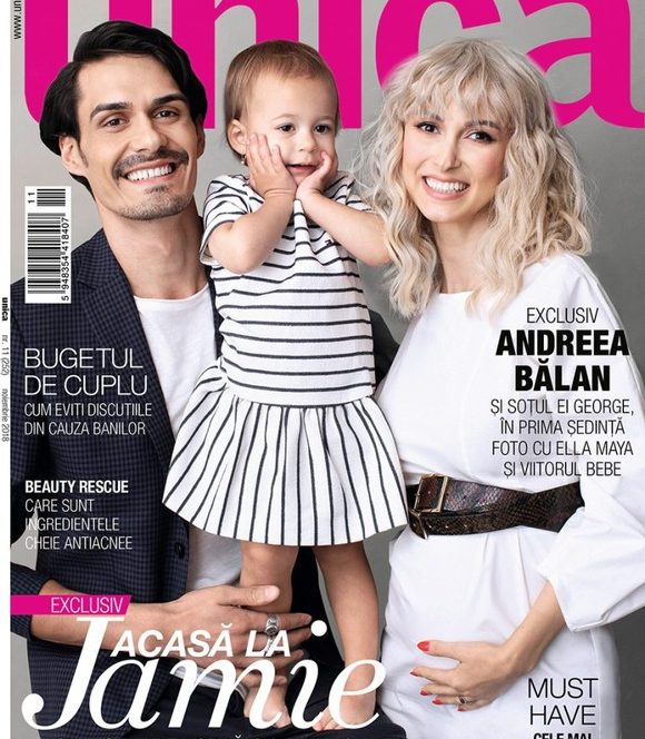 Andreea Bălan pe coperta revistei Unica alături de soțul, fiica, și viitorul bebe