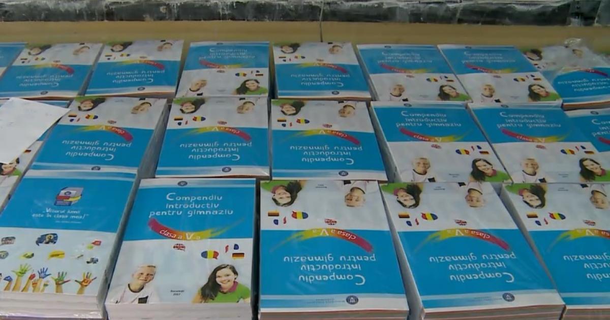 Fotografie cu manualul unic, pe care noul ministru al Educaţiei, Ecaterina Andronescu vrea să le scoată din şcoli. Cartile sunt insiruite pe o bancă