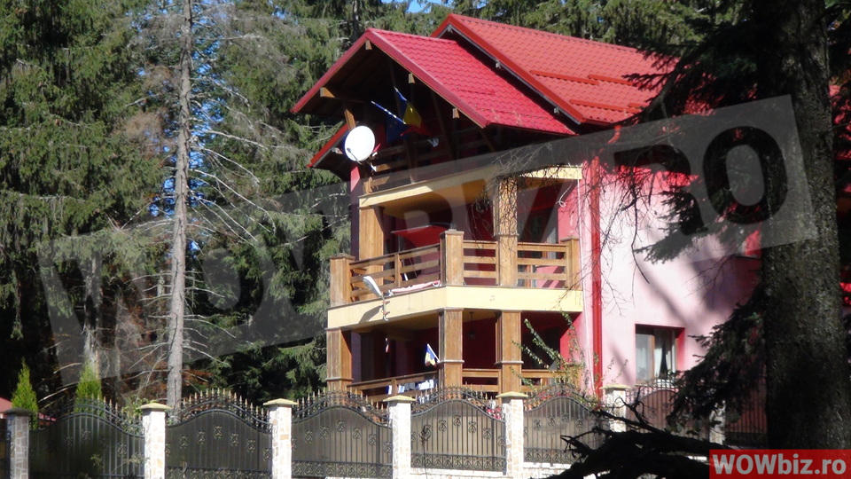 Din balconul vilei, tronează steagurile României și cel al UE