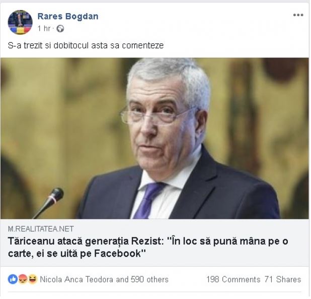 „În loc să pună mâna pe o carte, ei de uită pe Facebook”, a fost o afirmație a politicianului Călin Popescu Tăriceanu. 